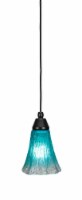 Cord Mini Pendant Shown In Matte Black Finish With 5.5 Teal Crystal Glass