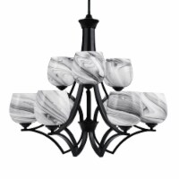 Zilo Uplight, 9 Light, Chandelier In Matte Black Finish With 6 Onyx Swirl Glass