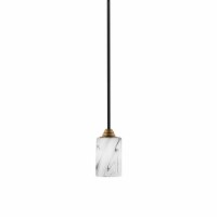 Paramount 1 Light Mini Pendant In Matte Black & Brass Finish With 4 Onyx Swirl Glass