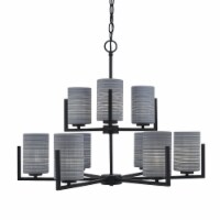 Atlas Uplight, 9 Light, Chandelier In Matte Black Finish With 4 Gray Matrix Glass