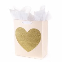 Hallmark #53 Large Gift Bag with Tissue Paper (Gold Glitter Heart) Perspective: Main