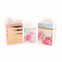 Hallmark Birthday Gift Bag Bundle w/ Tissue Paper - Gold & Pink Perspective: Main