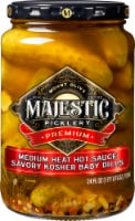 Majestic Picklery Premium Medium Heat Hot Sauce Savory Kosher Baby Dill Pickles Perspective: Main