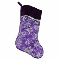 Northlight 20  Purple and Silver Glittered Floral Christmas Stocking with Shadow Velveteen
