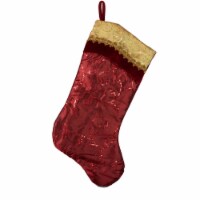 Northlight 20 Red and Gold Leaf Christmas Stocking with Wavy Sequined Cuff