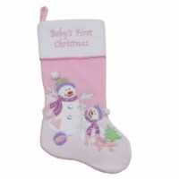 Northlight 21  Light Pink Baby's First Christmas Velveteen Snowmen Christmas Stocking