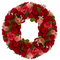 Northlight Red and Pink Wooden Rose with White Berries Artificial Wreath, 12-Inch