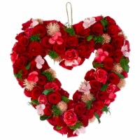 Northlight Red Wooden Rose Floral Heart Shaped Artificial Valentine's Day Wreath, 10-Inch