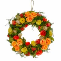 Northlight Shaved Wood Flowers with Moss and Twigs Spring Wreath - 12 Perspective: Main