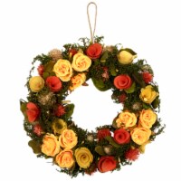 Northlight Orange and Yellow Flowers with Moss and Twig Artificial Floral Spring Wreath,