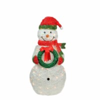 Northlight 38 Lighted White and Red Tinsel Snowman with Wreath Outdoor Christmas Decoration