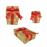 Northlight Set of 3 Pre-Lit Gold and Red Snowflake Gift Box Outdoor Christmas Yard Art Decor
