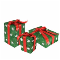 Northlight Set of 3 Lighted Green with Red Bows Gift Boxes Outdoor Christmas Decorations 13