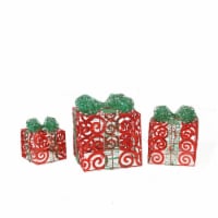 Northlight Set of 3 Lighted Red Swirl Glitter Gift Boxes Christmas Outdoor Decorations 10