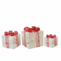 Northlight Set of 3 Lighted White Swirl Glitter Gift Boxes Christmas Outdoor Decorations 10