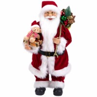 Northlight 24  Traditional Standing Santa Claus Christmas Figure with Teddy Bear and Gift Bag