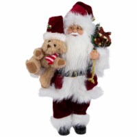Northlight 12 Traditional Santa Claus Christmas Figure with Teddy Bear and Gift Bag