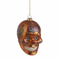 Northlight 4 Orange Day of the Dead Glass Skull Halloween Ornament