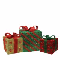 Northlight Set of 3 Lighted Green and Red Gift Boxes Christmas Outdoor Decorations 16