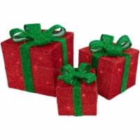 Northlight Set of 3 Lighted Red Gift Boxes with Green Bows Outdoor Christmas Decorations 10
