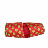 Reliant Ribbon 93320W-600-10F Green Dots Glitter Value Wired Edge Ribbon - Red & Lime - 4 in.