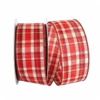 Reliant Ribbon 92684W-065-40K Plaid Prime Value Wired Edge Ribbon - Red - 2.5 in. x 50 yards