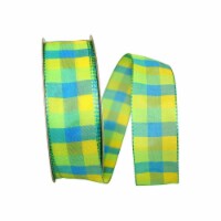 Reliant Ribbon 25750W-319-09K Plaid Bright 3 Value Wired Edge Ribbon - Blue & Green - 1.5 in.