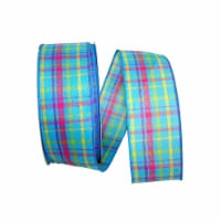 Reliant Ribbon 92577W-053-40K Breezeway Plaid Value Wired Edge Ribbon - Blue - 2.5 in. x 50 y