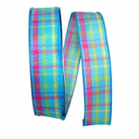 Reliant Ribbon 92577W-053-09K Breezeway Plaid Value Wired Edge Ribbon - Blue - 1.5 in. x 50 y