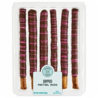 Bakery Fresh Valentine's Day Milk Chocolate Dipped Pretzel Rods With Pink Drizzle Perspective: Main
