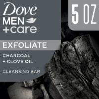 Dove Men+Care Cleansing Bar Soap Charcoal + Clove Oil Plant Based Cleanser Perspective: Main