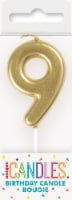 Unique® Candles™ Mini #9 Birthday Candle - Gold Perspective: Main