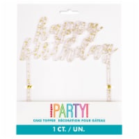Unique® Party™ Gold Fleck Happy Birthday Cake Topper Perspective: Main