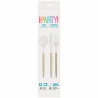 Unique® Party™ Two Tone Plastic Cutlery Set - Gold/White Perspective: Main