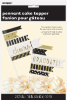 Unique Graduation Pennant Flag Cake Toppers - 2 pk