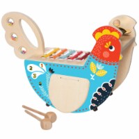 Manhattan Toy Musical Chicken Wooden Toddler Instrument Maraca, Cymbal, Washboard & Xylophone