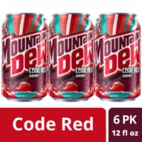 Mountain Dew Code Red Cherry Flavor Soft Drink 6 Cans 12 Fl Oz Food 4 Less