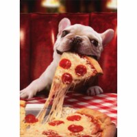 Avanti Dog With Cheesy Pizza Slice Funny Bulldog Birthday Card Perspective: Main