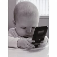 Avanti Baby With Cell Phone Funny Birthday Card Perspective: Main