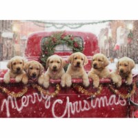 Avanti Lab Puppies In Red Truck Dog Christmas Card Perspective: Main