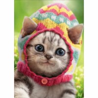 Avanti Kitten Wears Knit Egg Cap Cute Cat Easter Card Perspective: Main