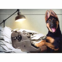 Avanti Dog Typing at Vintage Typewriter Funny / Humorous Thank You Card Perspective: Main