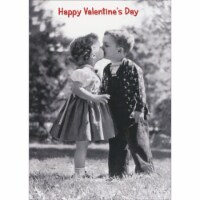 Avanti Girl and Boy Kissing on Lawn Black and White Photo Romantic Valentine's Day Card Perspective: Main
