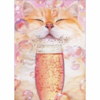 Avanti Smiling Cat with Champagne Flute and Bubbles Funny Birthday Card Perspective: Main