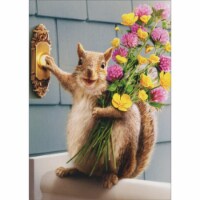 Avanti Press Greeting Card - New Home -Squirrel Delivers Flower Bouquet Perspective: Main