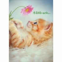 Avanti A Little Note: Orange Kitten Staring at Pink Flower Cute Cat Thank You Card Perspective: Main