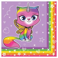 Amscan 307493 Rainbow Butterfly Unicorn Kitty Beverage Napkins, Pack of 16