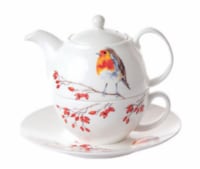 Roy Kirkham ER3070-R 90 mm Robin Tea for One Teapot with Tea Cup & Saucer, Multi Color