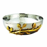 Leeber 70031 Elegance Gilt Leaf Hammered Stainless Steel Salad Bowl, Silver & Gold