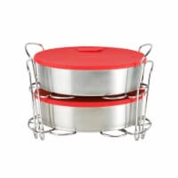 Inatant Pot Cook Bake Set - Stainless Steel with Red Lids